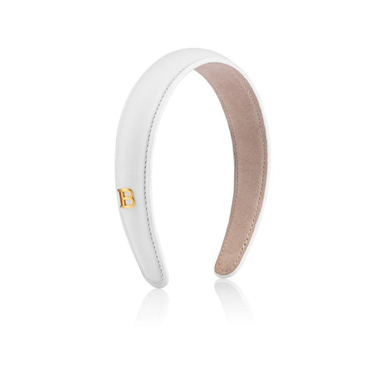 Balmain Hair Couture White Leather Puffed Headband with 18K gold plated logo Legacy Skórzana opaska do włosów FW24