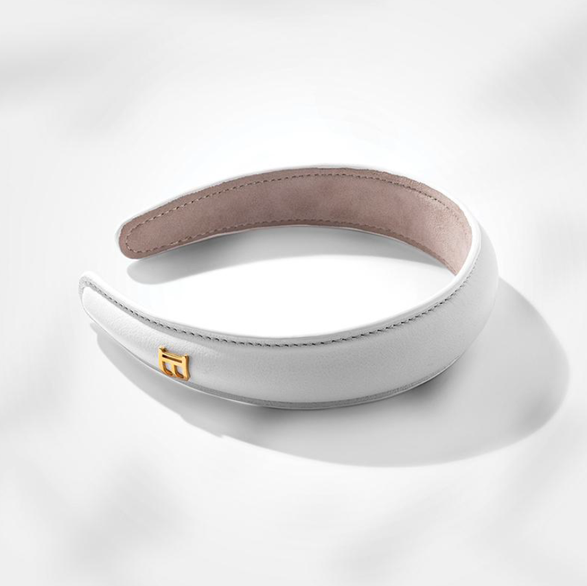 Balmain Hair Couture White Leather Puffed Headband with 18K gold plated logo Legacy Skórzana opaska do włosów FW24